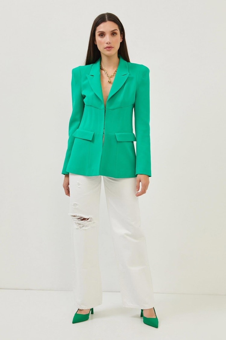 Yeşil Belden Oturan Blazer Ceket Kadın Ceket modelleri