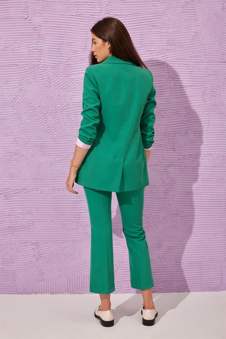 Yeşil Kemer Detaylı İspanyol Paça Pantolon Kadın Pantolon modelleri