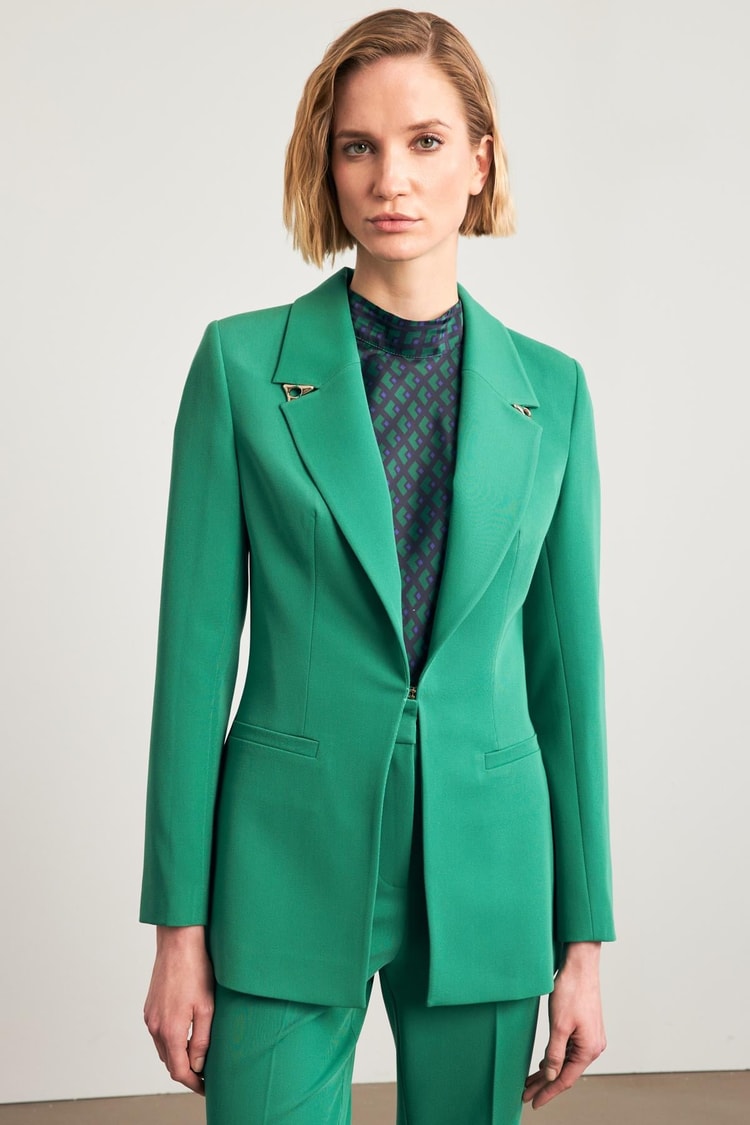 Yeşil Yakada Klips Ve Cep Detaylı Ceket Kadın Ceket modelleri