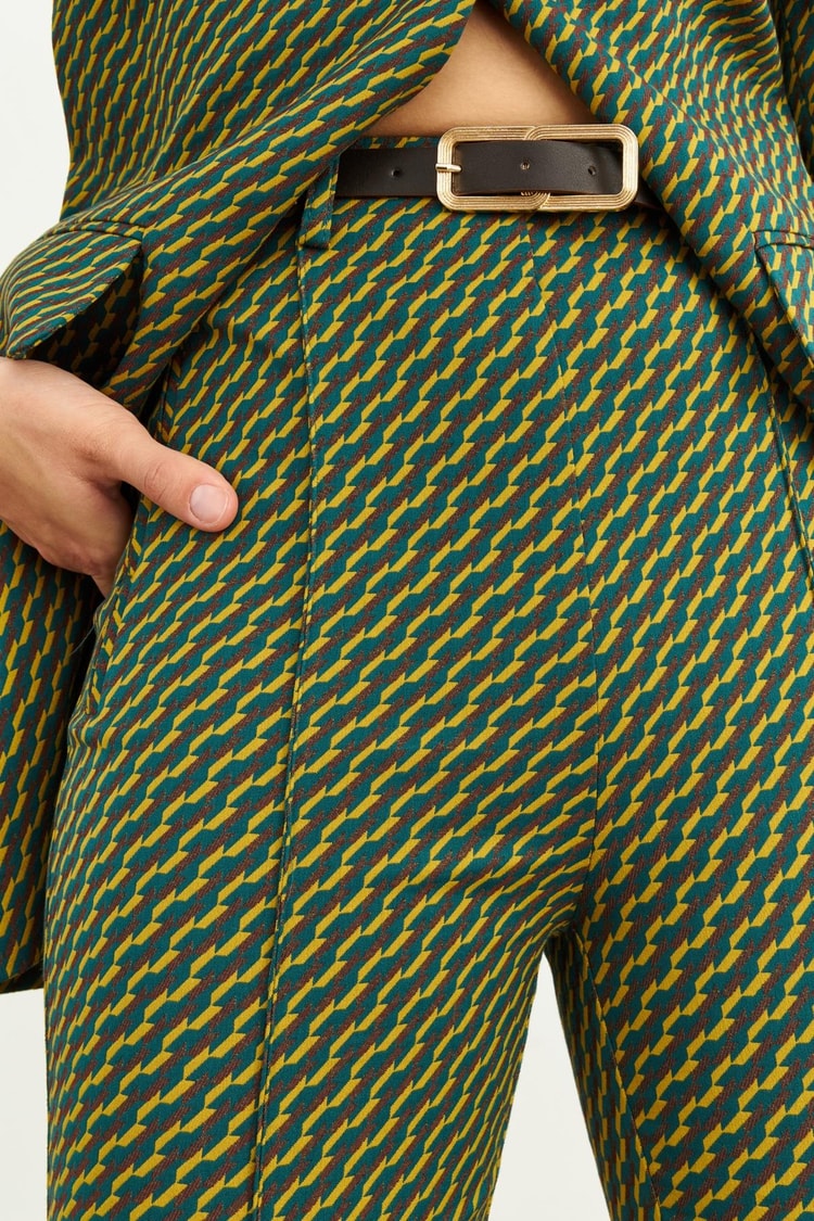 Zümrüt Retro Desen Kemer Detaylı Pantolon Kadın Pantolon modelleri
