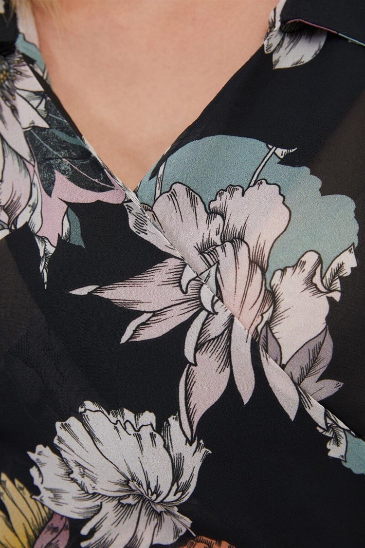 Siyah Anvelop Floral Desen BluzST060W30673001