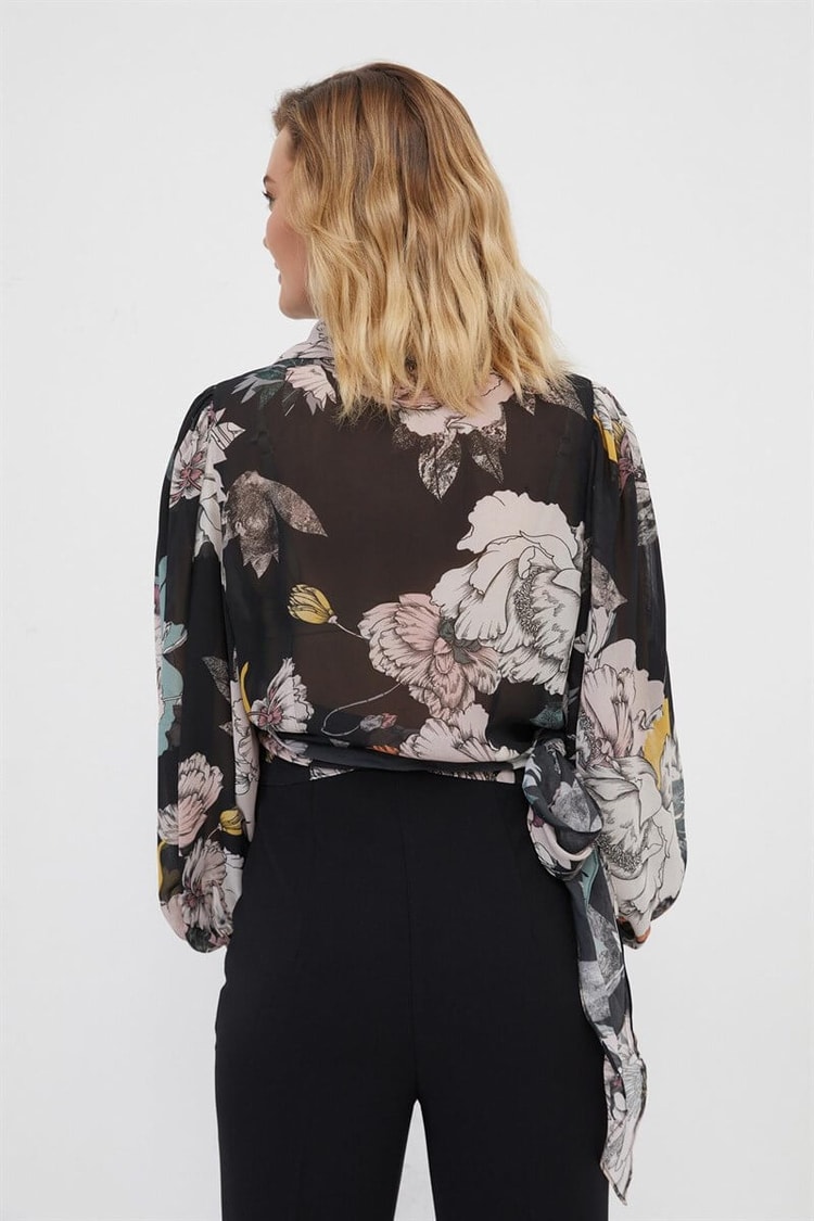 Siyah Anvelop Floral Desen BluzST060W30673001