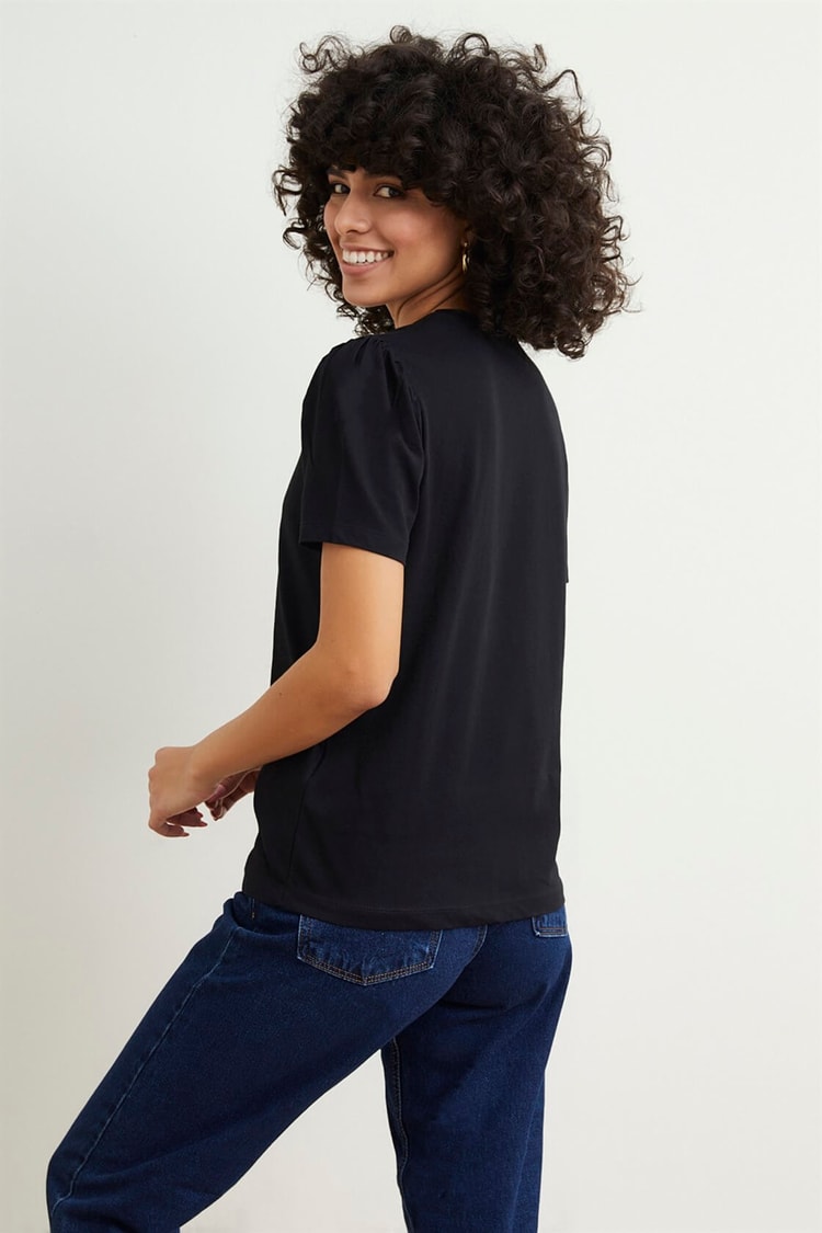 Siyah Ayıcık Baskılı Pamuk T-ShirtST050S7114801