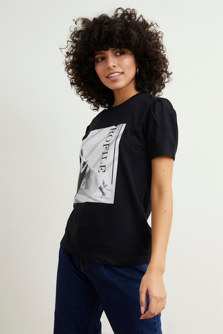 Siyah Ayıcık Baskılı Pamuk T-ShirtST050S7114801