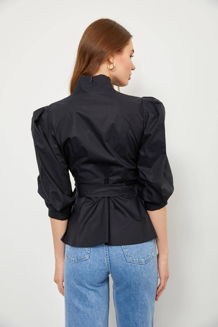 Siyah Bağcık Detaylı Poplin BluzST060S3051901