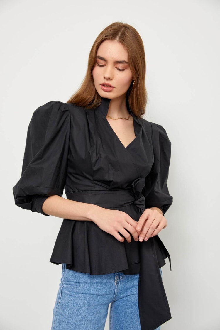 Siyah Bağcık Detaylı Poplin BluzST060S3051901