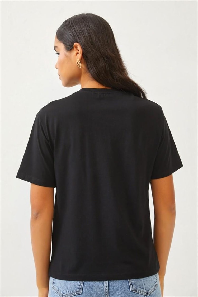 Siyah Baskılı Bisiklet Yaka T-ShirtST060S71252001