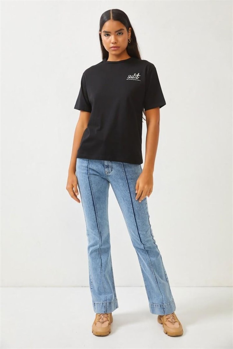 Siyah Baskılı Bisiklet Yaka T-ShirtST060S71252001