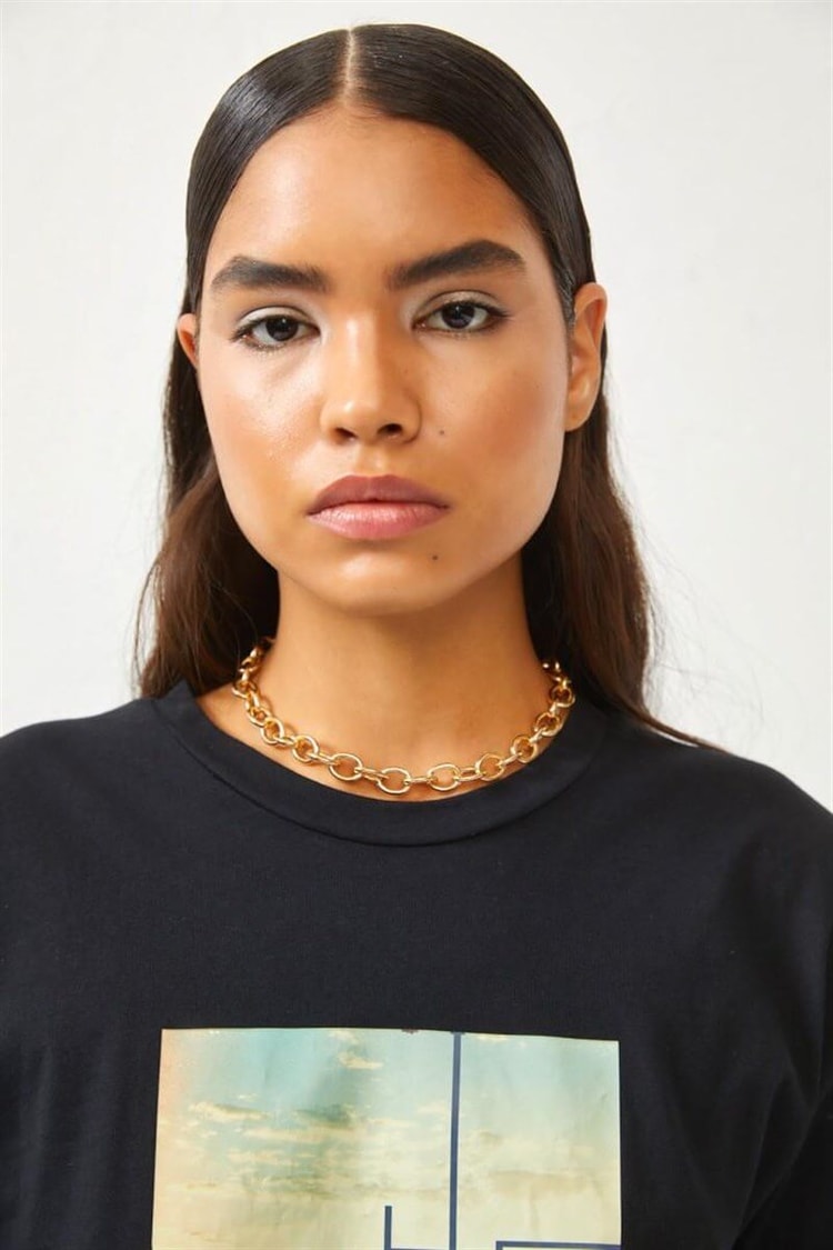 Siyah Baskılı Bisiklet Yaka T-ShirtST060S71271001