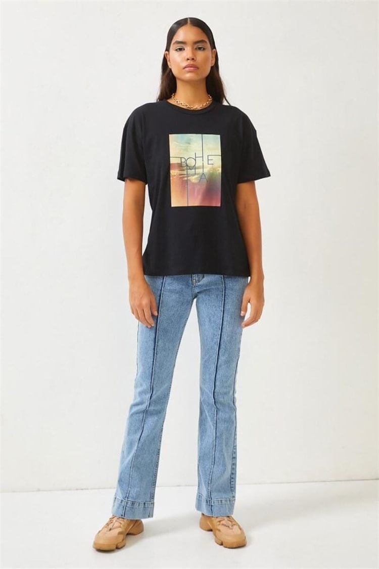 Siyah Baskılı Bisiklet Yaka T-ShirtST060S71271001