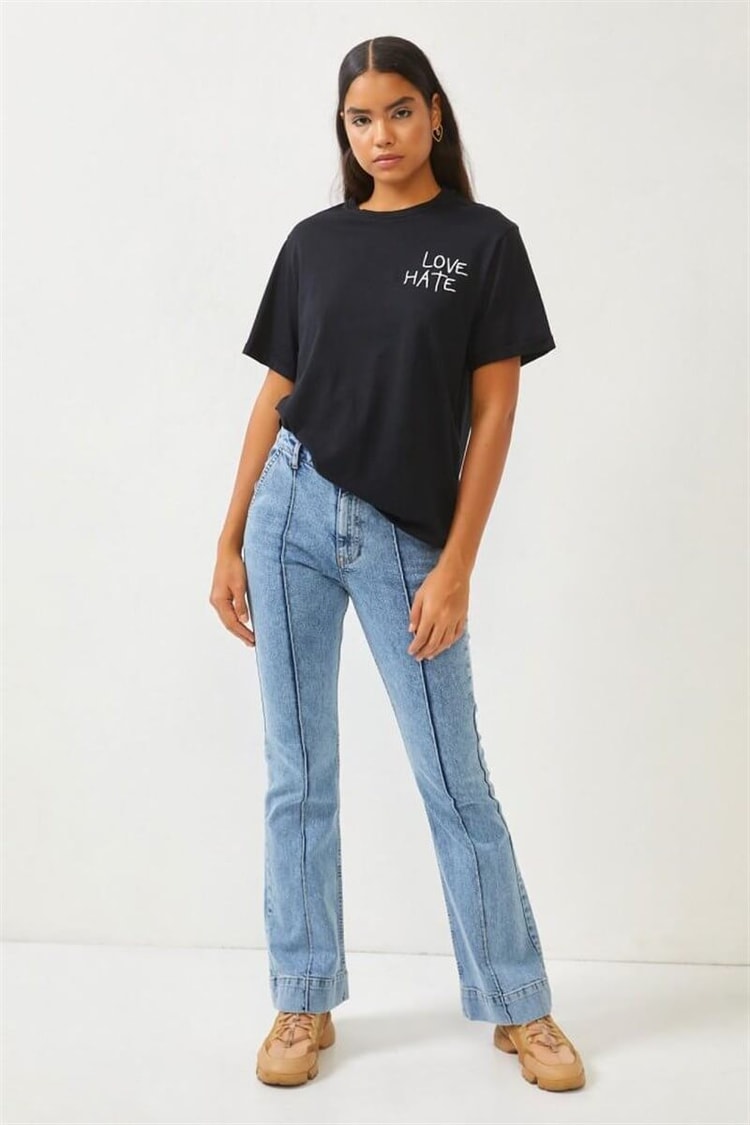 Siyah Baskılı Bisiklet Yaka T-ShirtST060S71276002