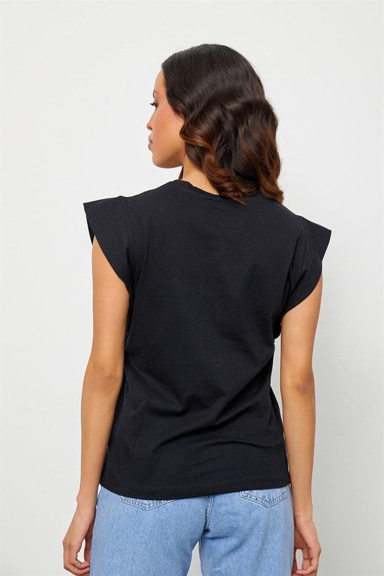 Siyah Baskılı Bisiklet Yaka T-ShirtST060S71160005