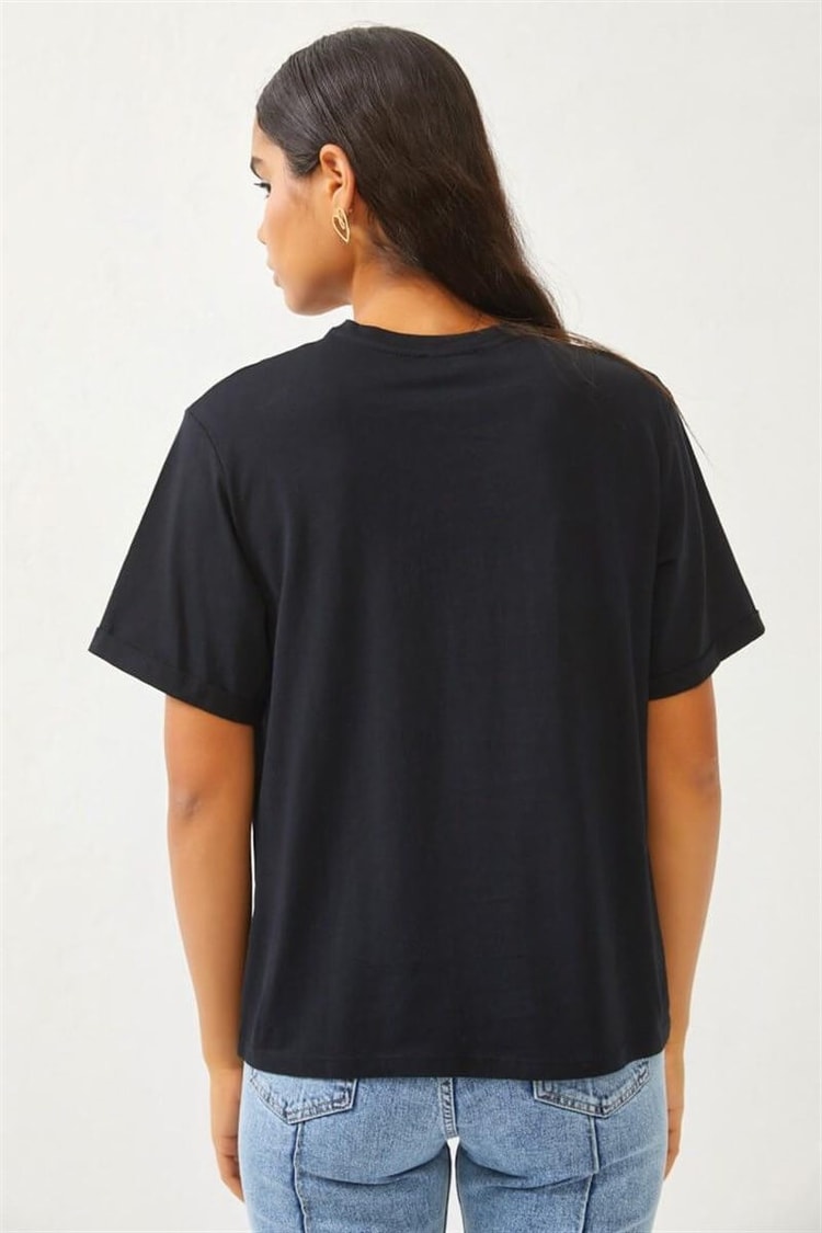 Siyah Baskılı Bisiklet Yaka T-ShirtST060S71276002