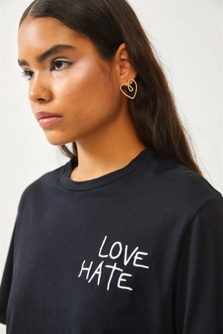 Siyah Baskılı Bisiklet Yaka T-ShirtST060S71276002