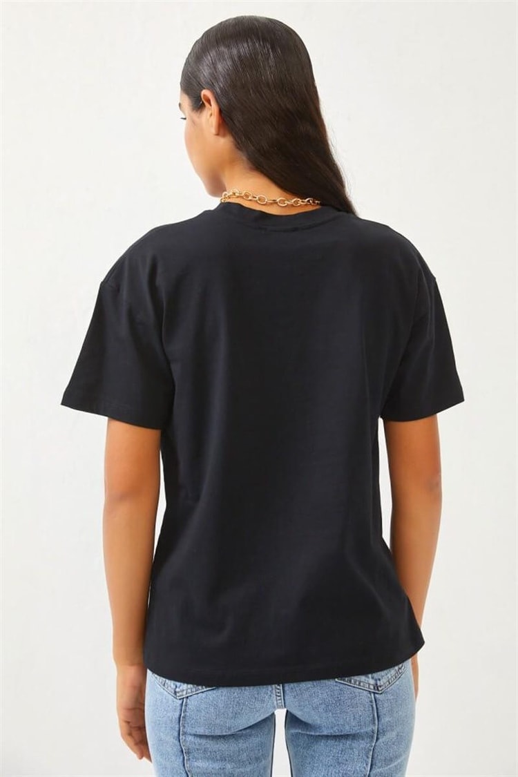 Siyah Baskılı Bisiklet Yaka T-ShirtST060S71271001