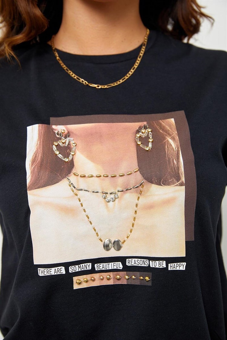 Siyah Baskılı Kısa Kol T-ShirtST060S71190015