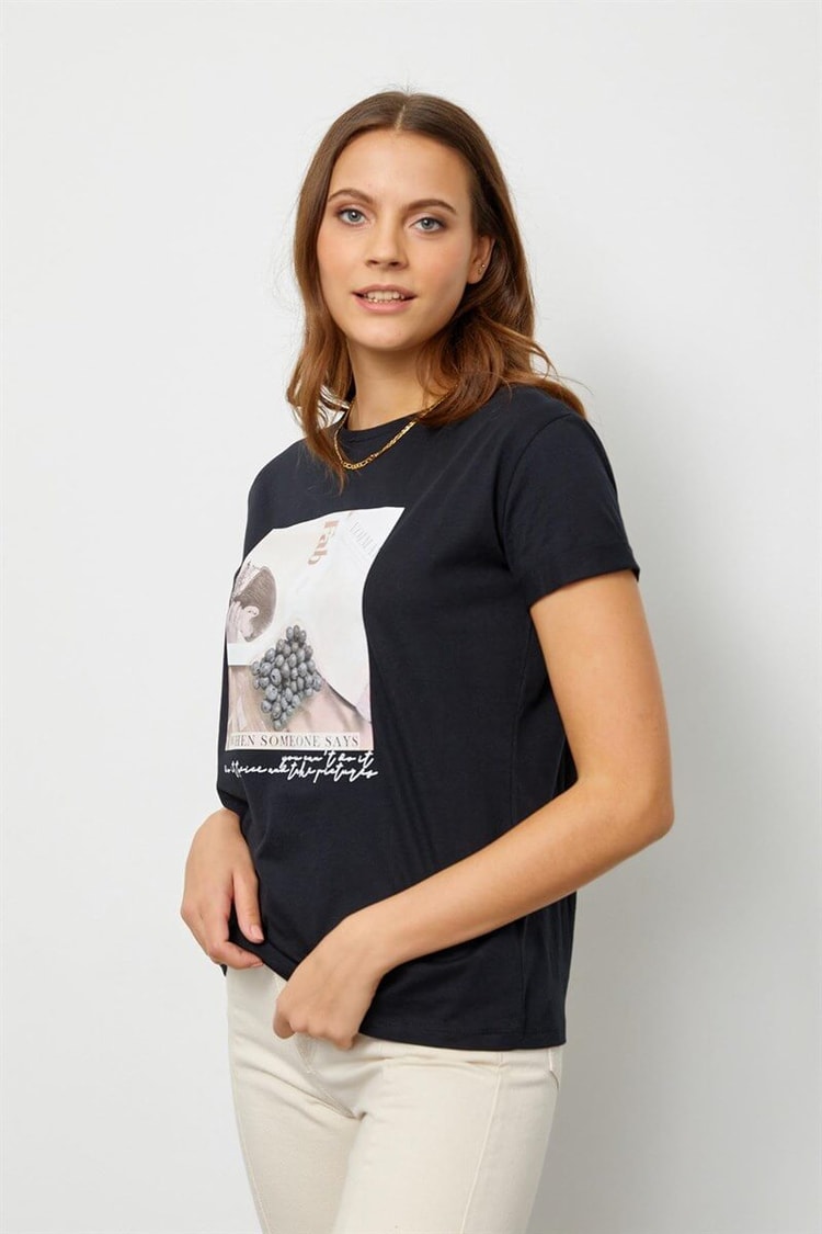 Siyah Baskılı Kısa Kol T-ShirtST060S71190006