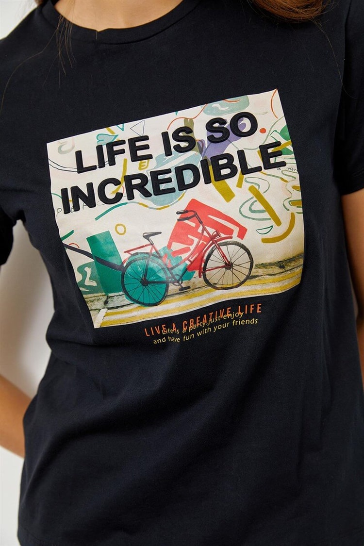 Siyah Baskılı Kısa Kol T-ShirtST060S71190009