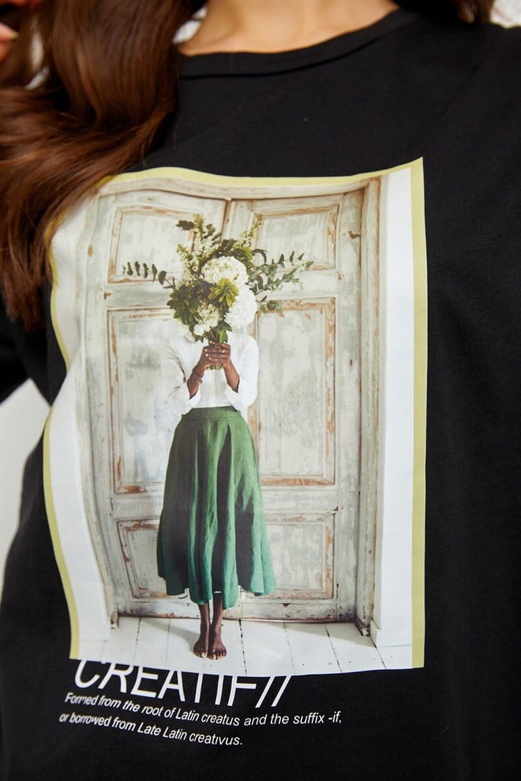 Siyah Baskılı Kısa Kol T-ShirtST060S7115701