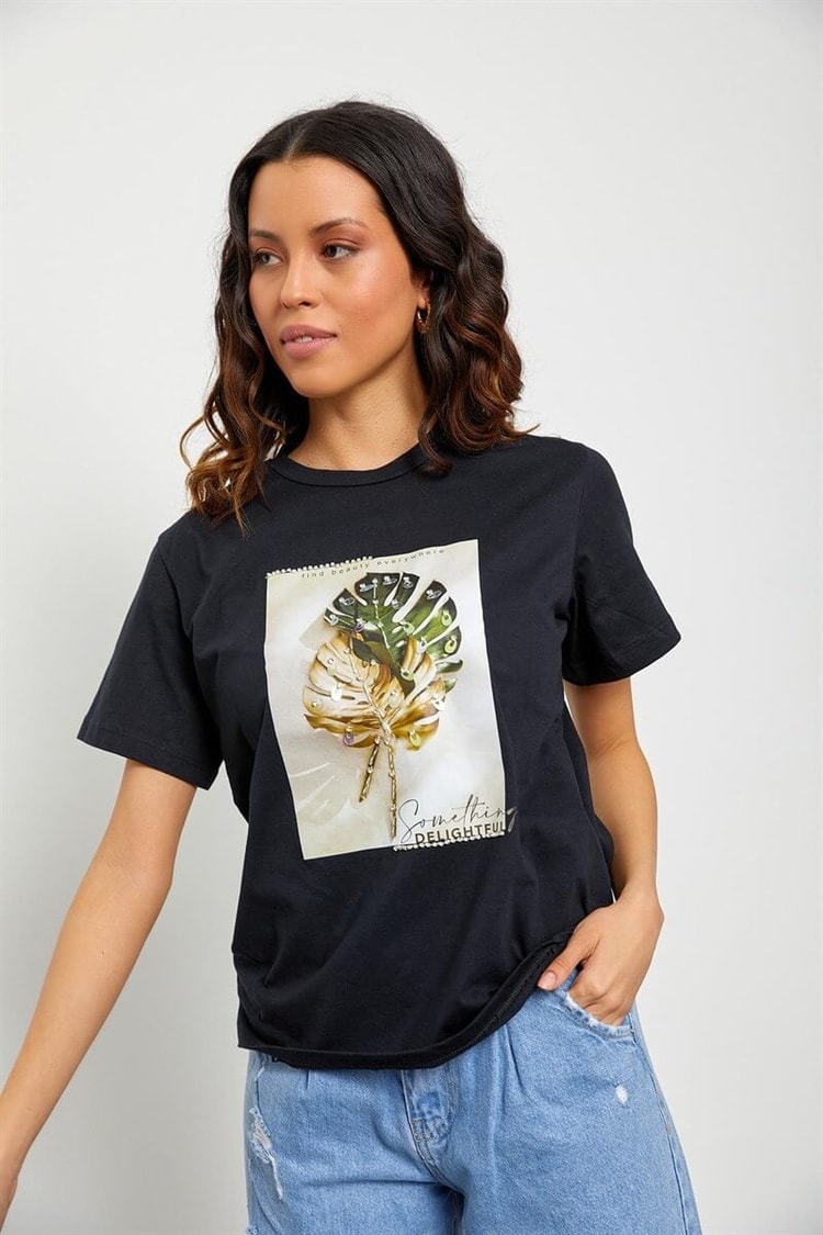 Siyah Baskılı Kısa Kol T-ShirtST060S71190018