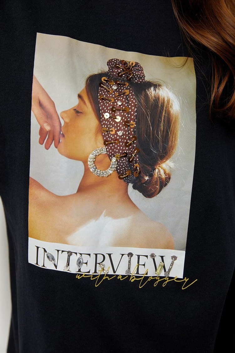 Siyah Baskılı Kısa Kol T-ShirtST060S71190022