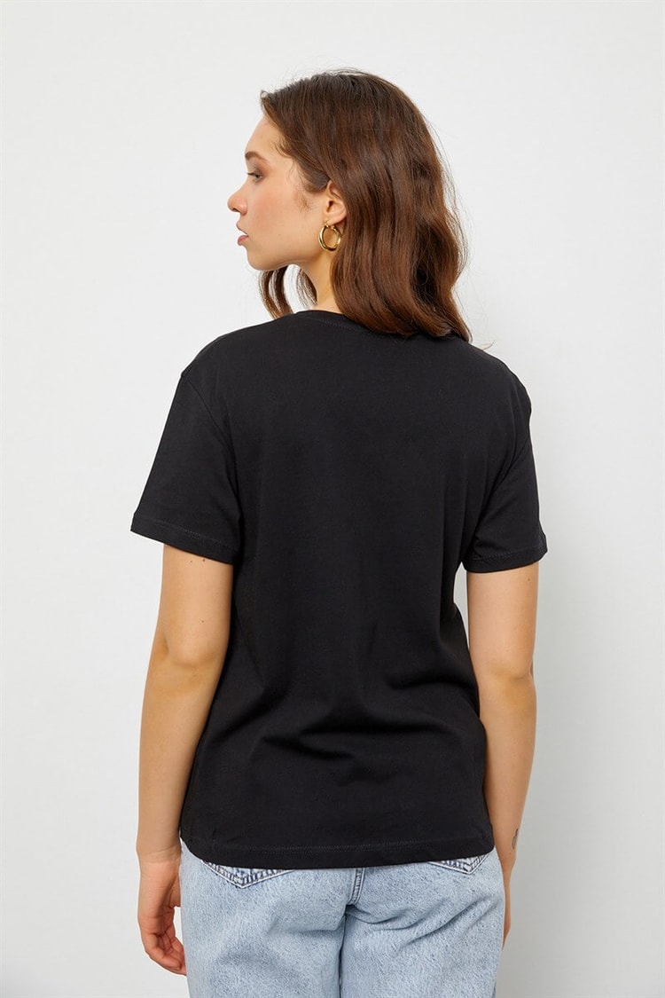 Siyah Baskılı Kısa Kol T-ShirtST060S7115701