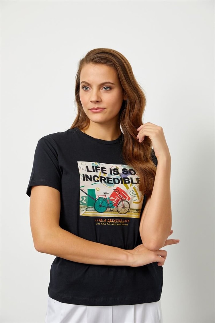 Siyah Baskılı Kısa Kol T-ShirtST060S71190009
