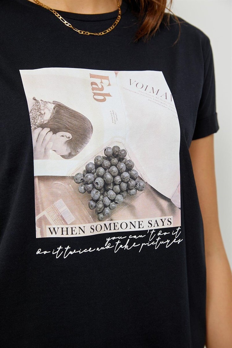 Siyah Baskılı Kısa Kol T-ShirtST060S71190006