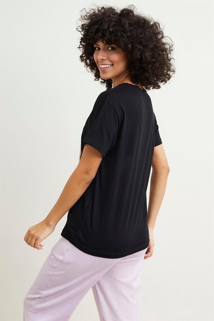 Siyah Baskılı Pamuk Kısa Kol T-ShirtST050S7114201