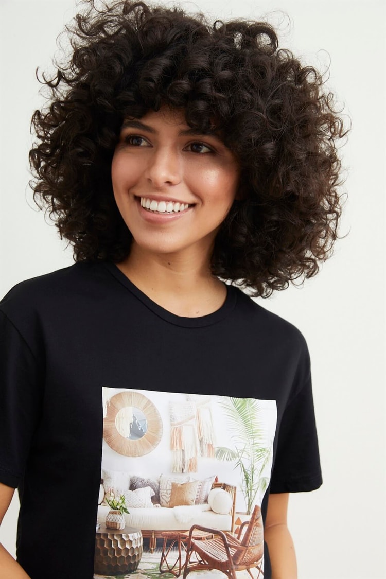 Siyah Baskılı Pamuk Kısa Kol T-ShirtST050S7114201
