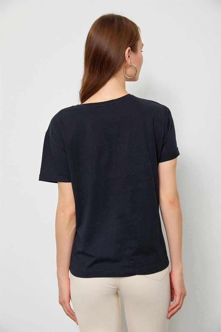 Siyah Baskılı Pamuk T-ShirtST060S71190019