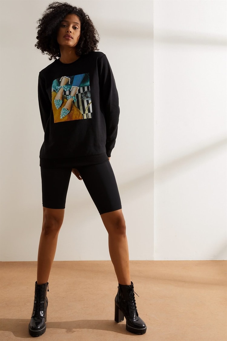 Siyah Baskılı SweatshirtST060W7206502