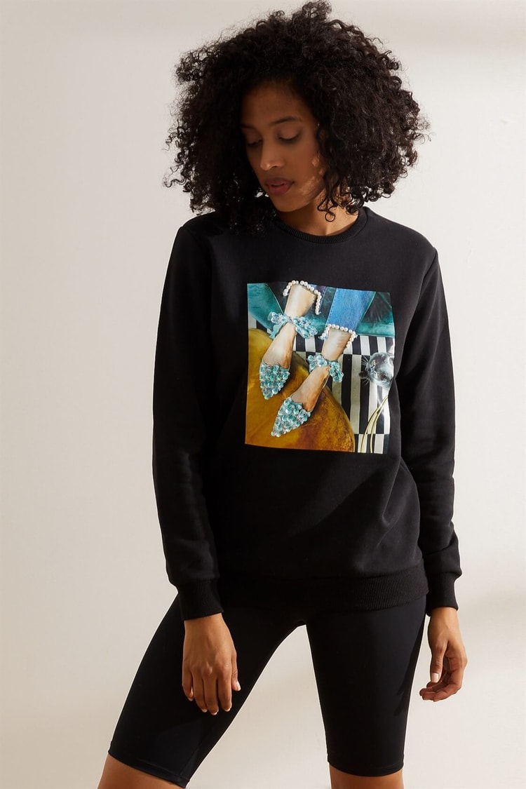 Siyah Baskılı SweatshirtST060W7206502