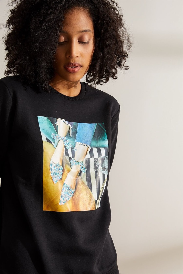 Siyah Baskılı SweatshirtST060W7206502