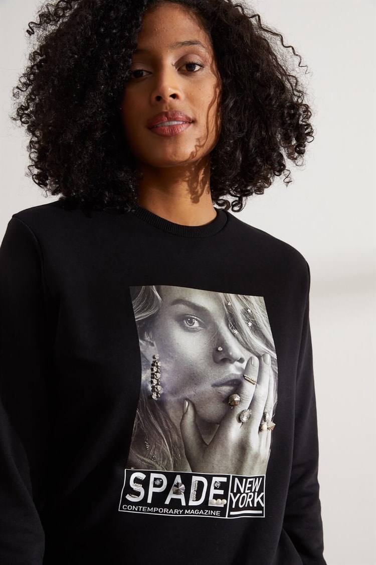 Siyah Baskılı Ve Taşlı SweatshirtST060W7207702
