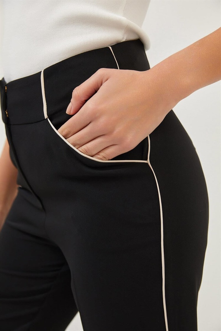 Siyah-Bej Çizgili Kumaş PantolonST060S20428001