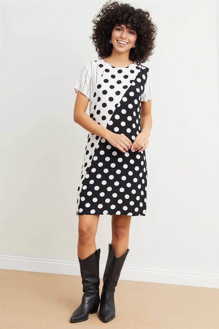 Siyah-Beyaz Truvakar Kol Mini ElbiseST030S401182
