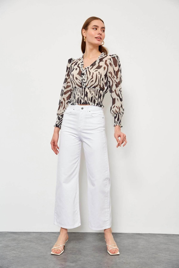 Siyah-Beyaz V Yaka Zebra BluzST060S30563002