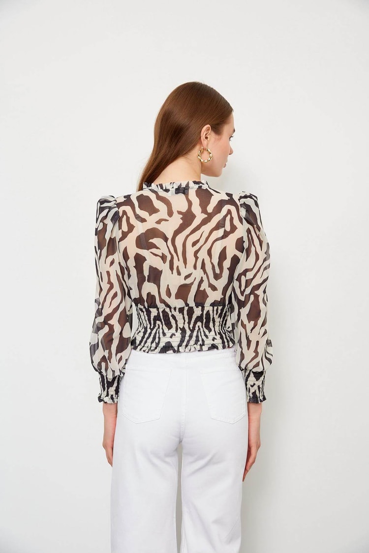 Siyah-Beyaz V Yaka Zebra BluzST060S30563002