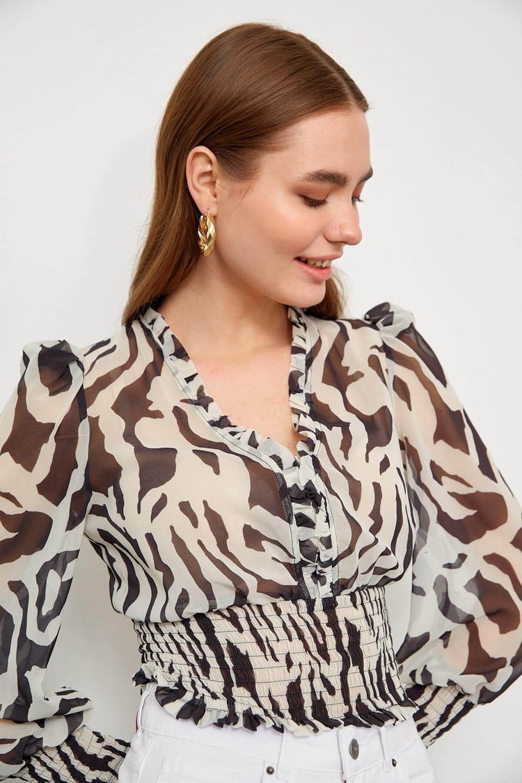 Siyah-Beyaz V Yaka Zebra BluzST060S30563002