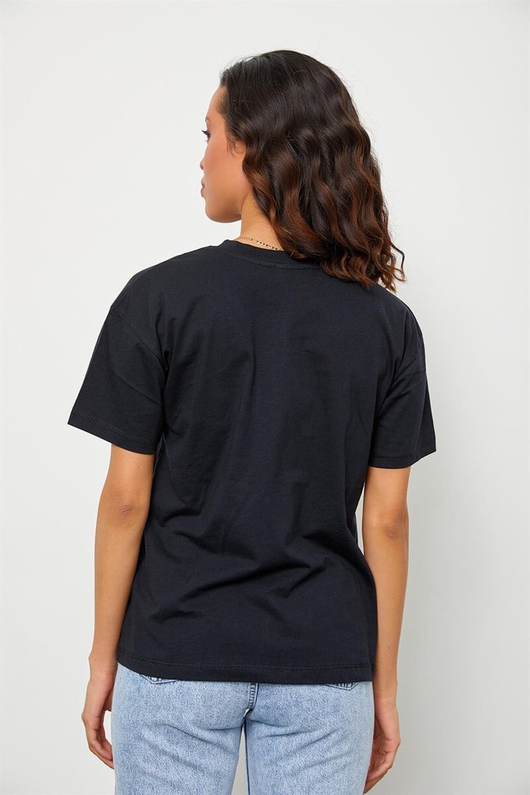 Siyah Bisiklet Yaka Basic T-ShirtST060S71190014