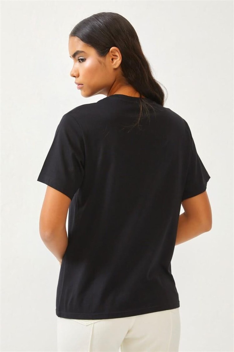 Siyah Bisiklet Yaka Baskılı T-ShirtST060S71270001