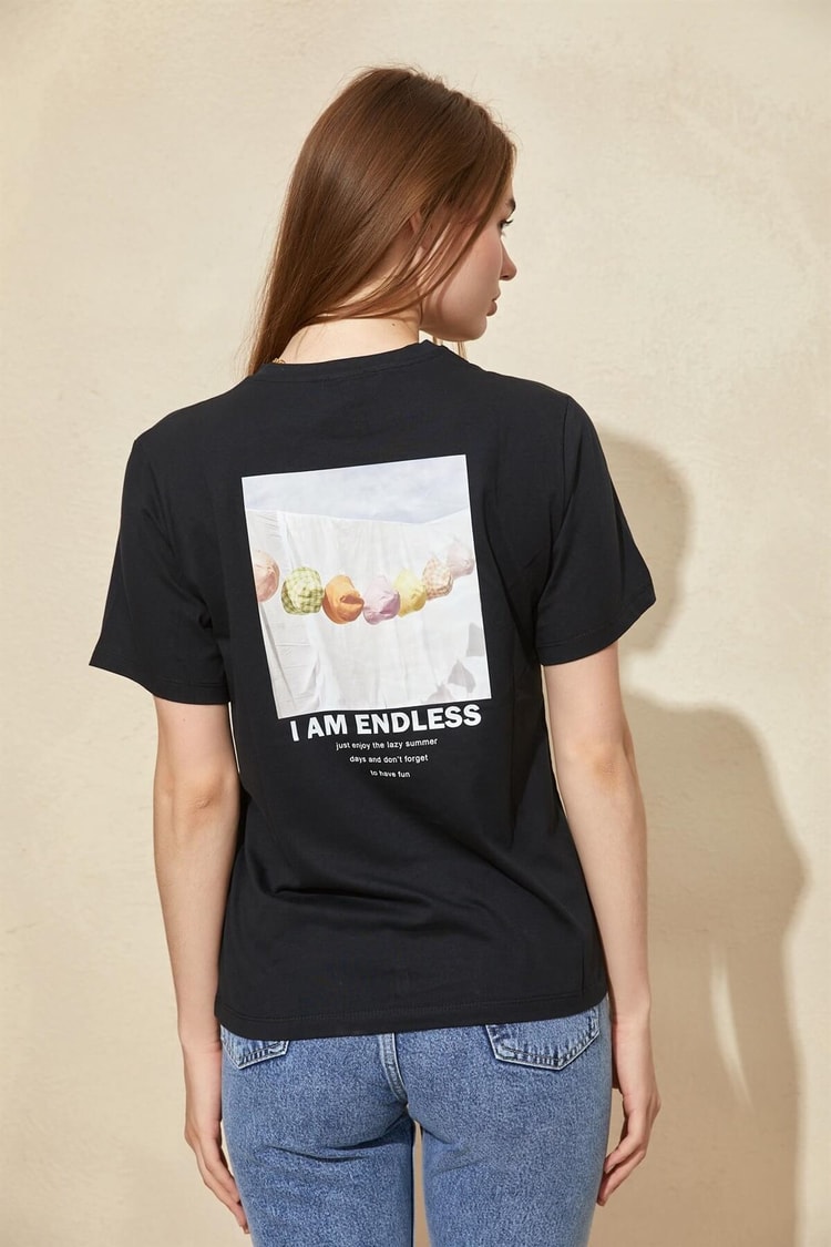 Siyah Bisiklet Yaka Baskılı T-ShirtST060S71251001