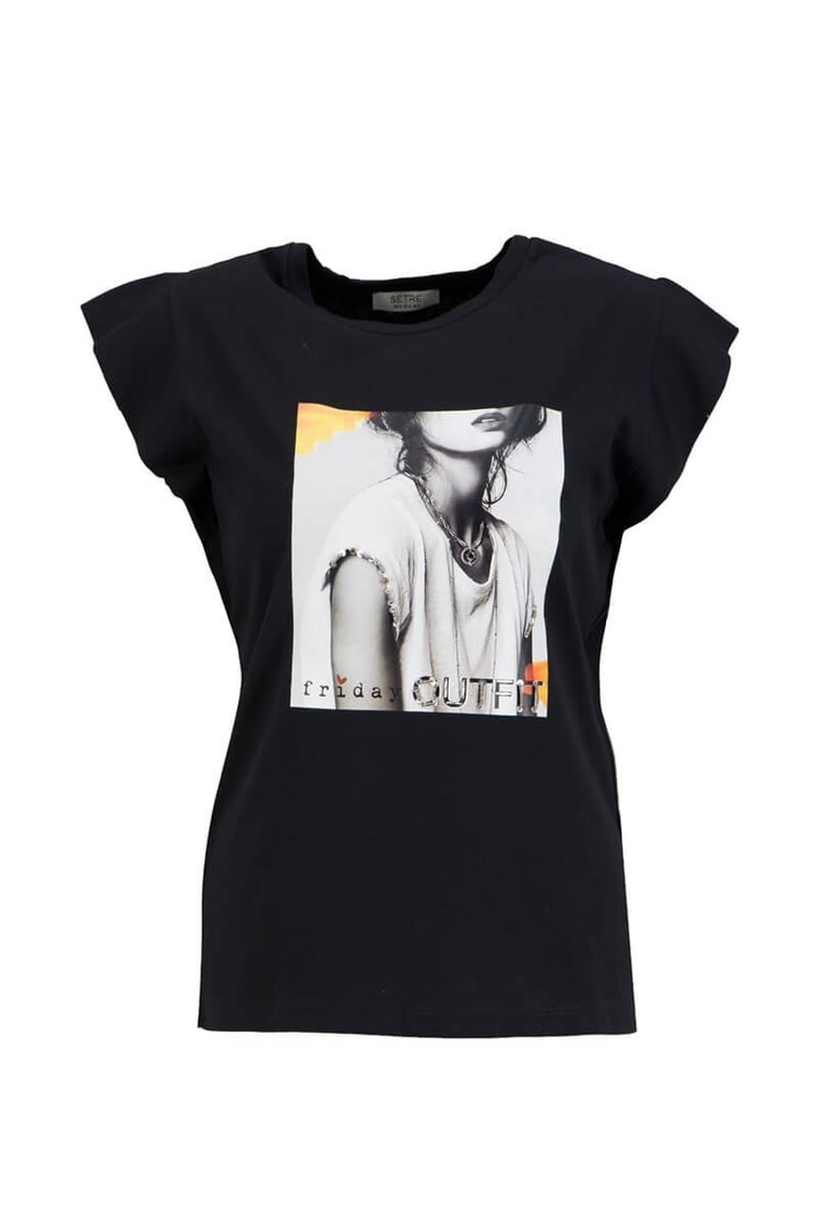 Siyah Bisiklet Yaka Baskılı T-ShirtST060S71176003