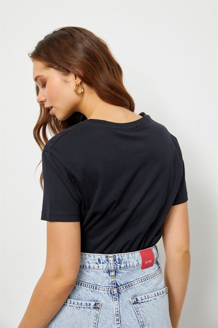 Siyah Bisiklet Yaka Kısa Kol Basic T-ShirtST060S71160001