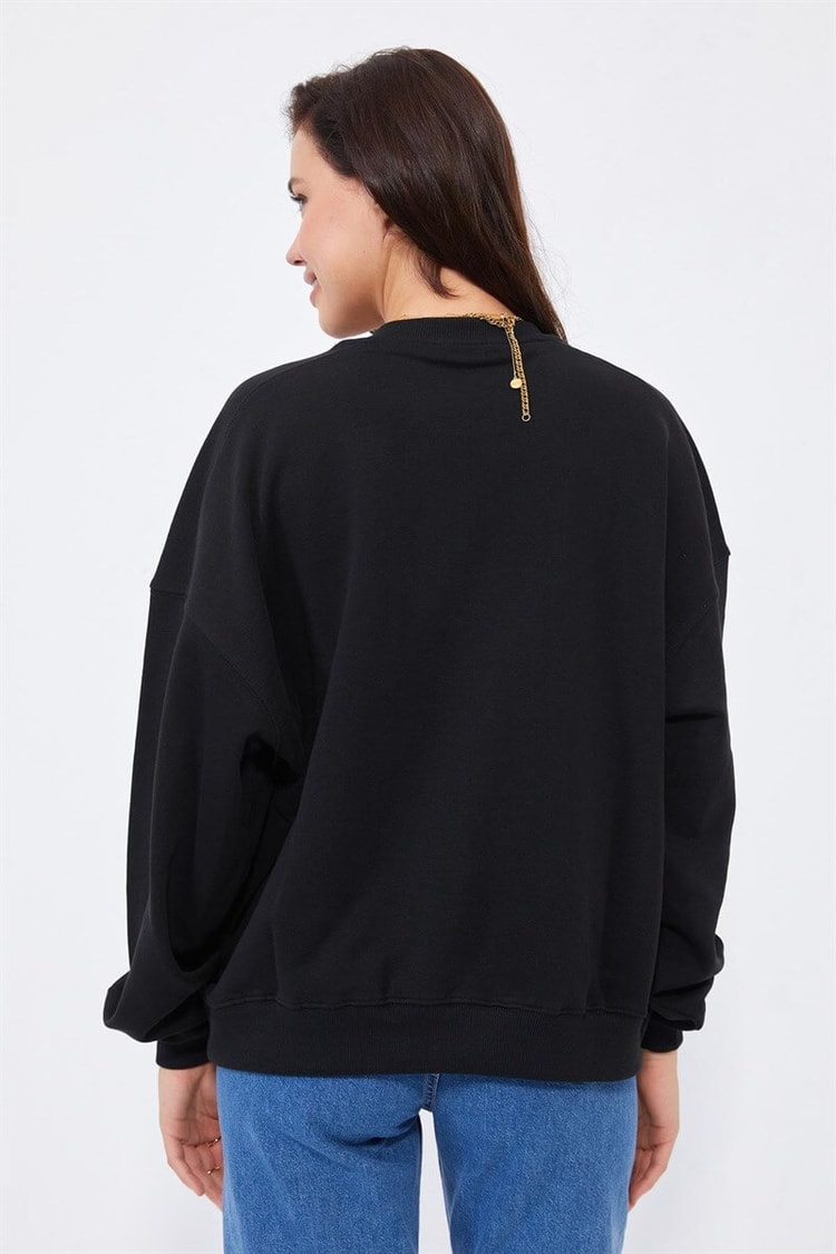 Siyah Bisiklet Yaka Oversize S-ShirtST040W72011004