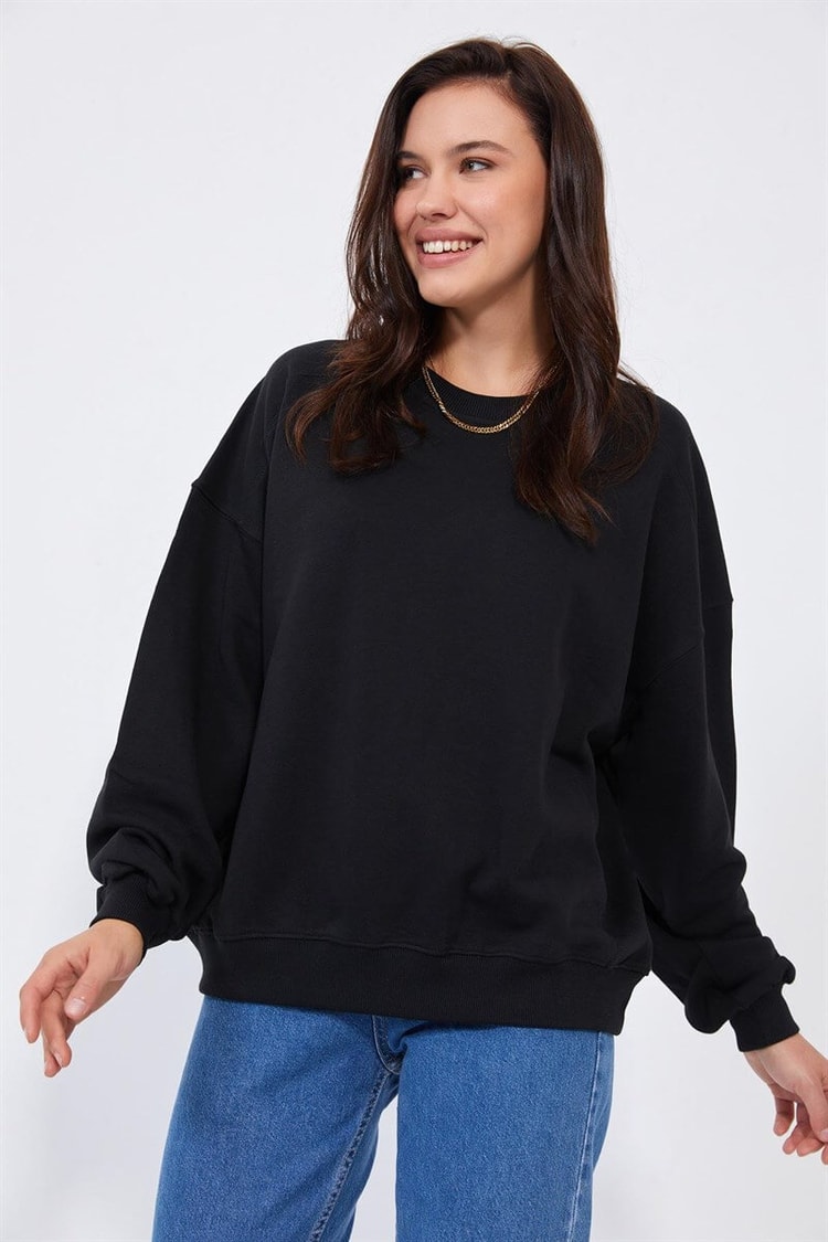 Siyah Bisiklet Yaka Oversize S-ShirtST040W72011004