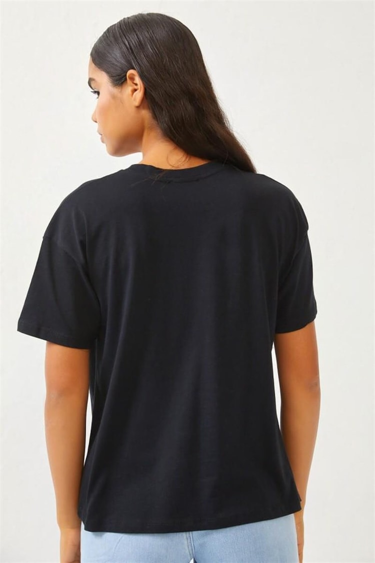 Siyah Bisiklet Yaka Oversize T-ShirtST060S71270002
