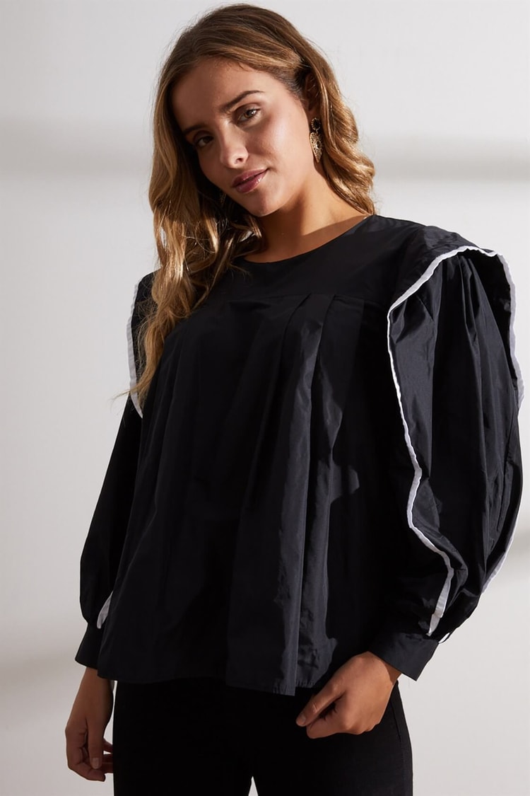 Siyah Bisiklet Yaka Poplin BluzST060W3046501