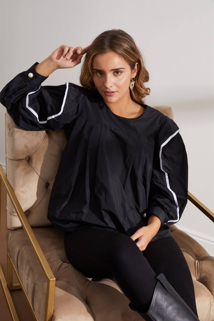 Siyah Bisiklet Yaka Poplin BluzST060W3046501